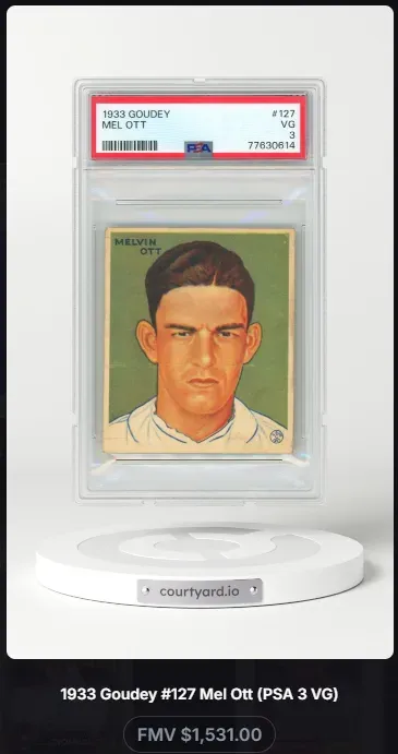 1933 Goudey #127 Mel Ott, graded PSA 3