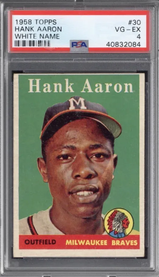 1958 Topps #30 Hank Aaron White Name, graded PSA 4