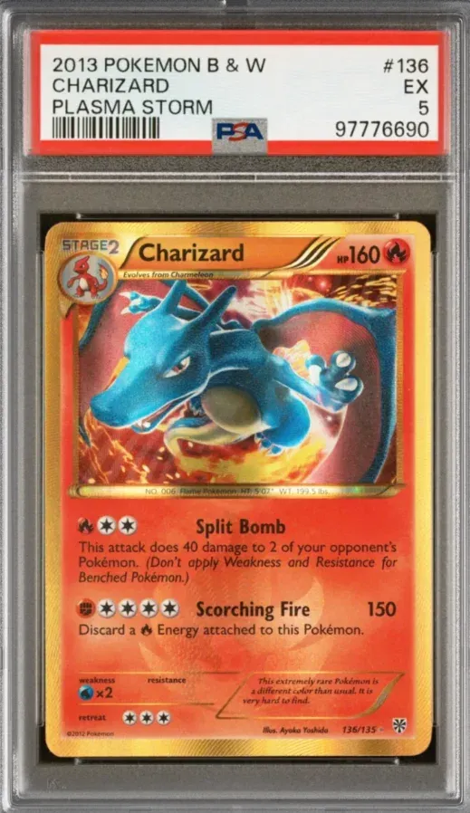 2013 Pokemon B & W #136 Charizard Plasma Storm, graded PSA 5