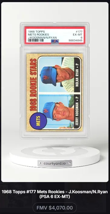 1968 Topps #177 J. Koosman / N. Ryan Mets Rookies, graded PSA 6