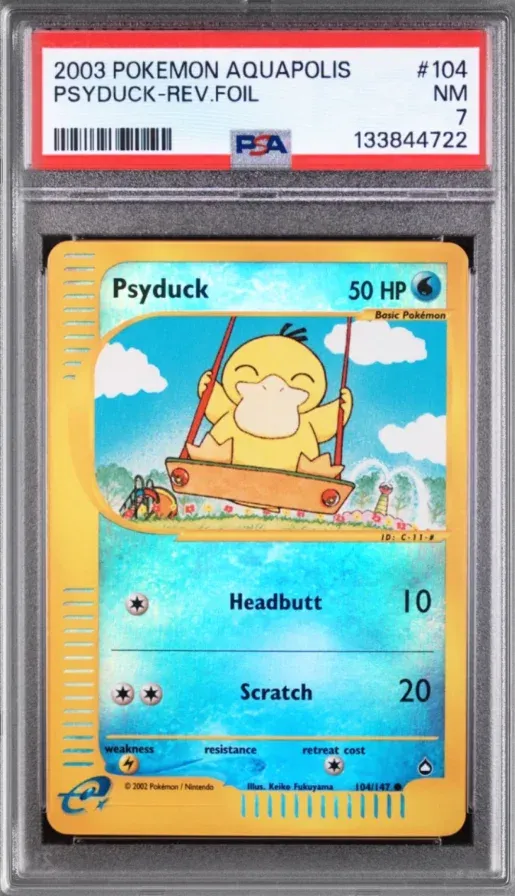 2003 Pokemon Aquapolis #104 Psyduck Rev.Foil, graded PSA 7