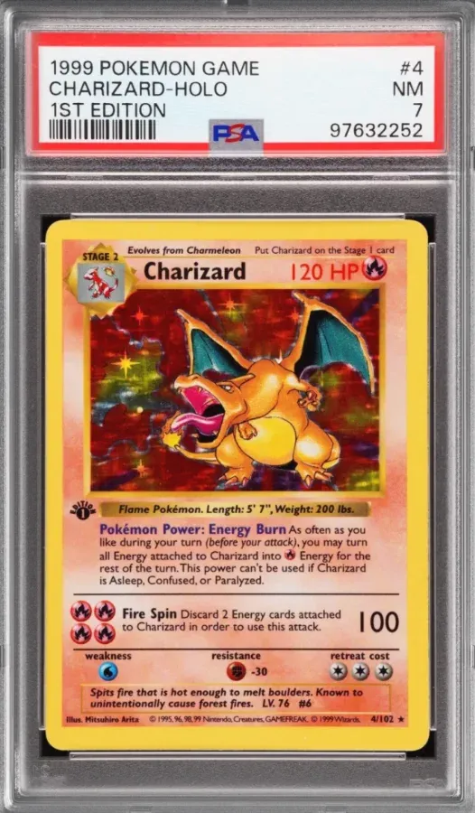 1999 Pokemon Game #4 Charizard Holo, 1st Edition, graded PSA 7