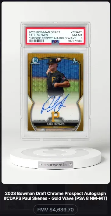 2023 Bowman Draft #CDAPS Paul Skenes Chrome Prspct AU-Gold Wave, graded PSA 8