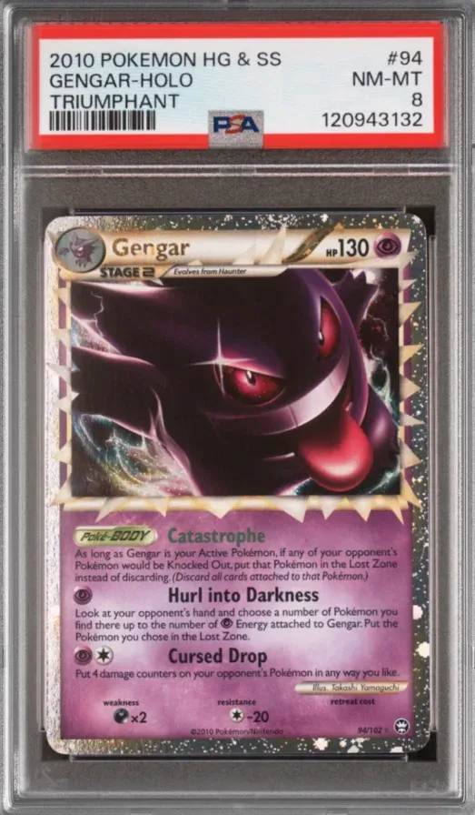 2010 Pokemon HG & SS #94 Gengar Holo, Triumphant, graded PSA 8