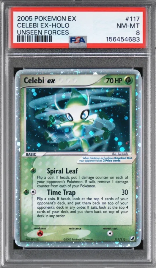 2005 Pokemon EX #117 Celebi EX Holo, Unseen Forces, graded PSA 8