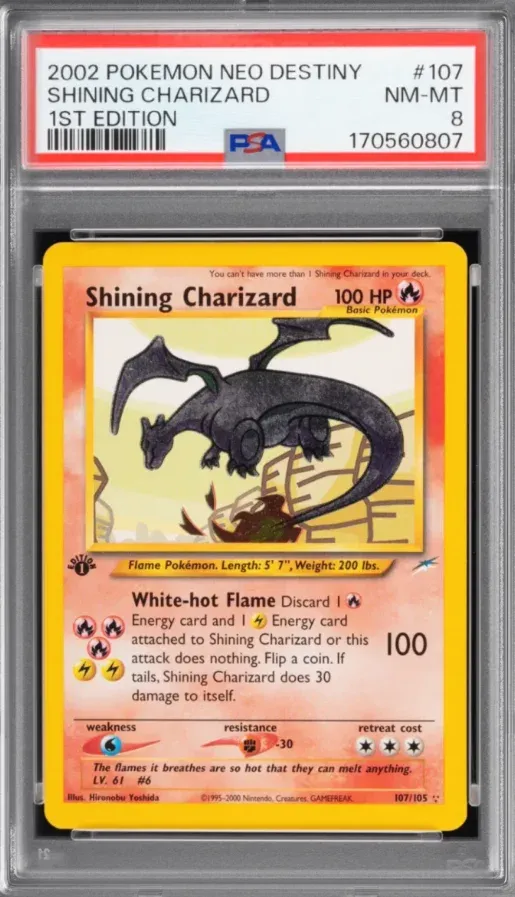 2002 Pokemon Neo Destiny #107 Shining Charizard 1st Edition, graded PSA 8