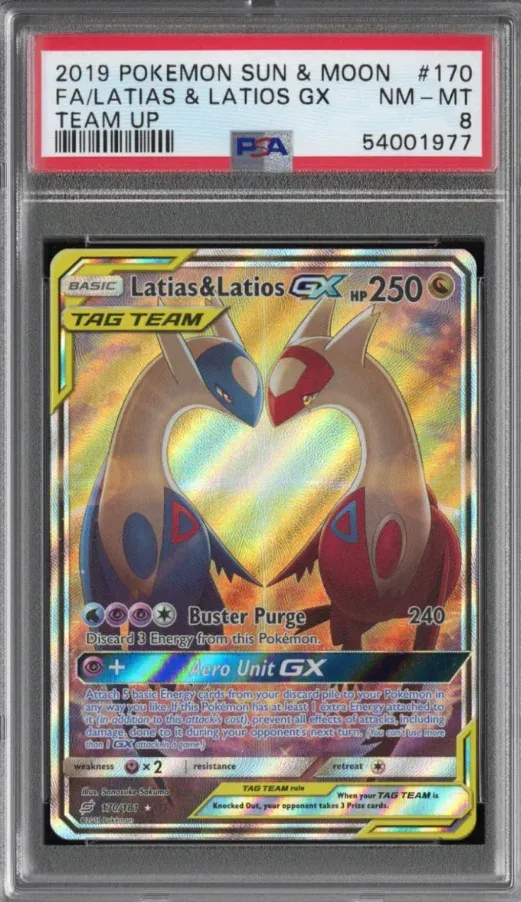 2019 Pokemon Sun & Moon #170 Latias & Latios GX FA, Team Up, graded PSA 8