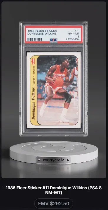 1986 Fleer Sticker #11 Dominique Wilkins, graded PSA 8