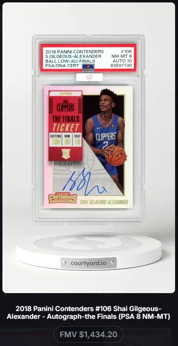 2018 Panini Contenders #106 Shai Gilgeous-Alexander Ball Low-Au-Finals, graded PSA 8
