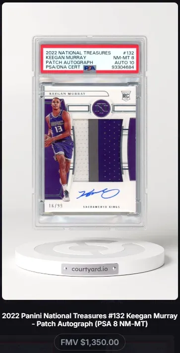 2022 National Treasures #132 Keegan Murray Patch Autograph, graded PSA 8