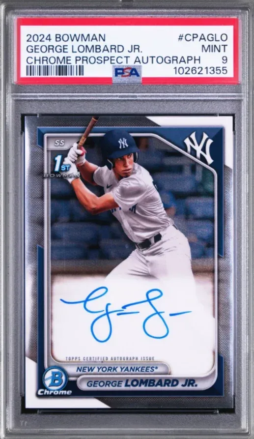 2024 Bowman #CPAGLO George Lombard Jr. Chrome Prospect Autograph, graded PSA 9