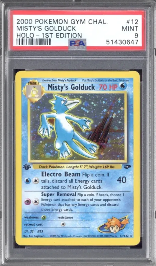 2000 Pokemon Gym Chal #12 Misty's Golduck Holo-1st Edition, graded PSA 9