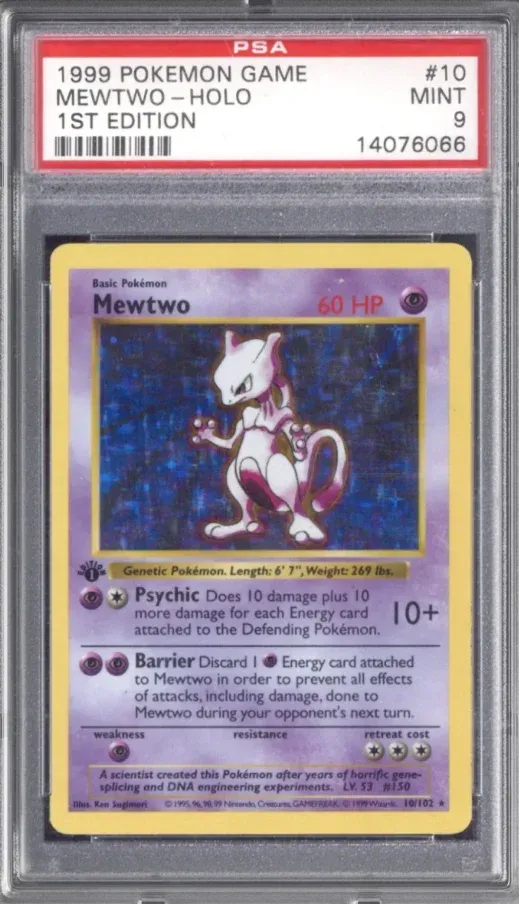 1999 Pokemon Game #10 Mewtwo Holo, 1st Edition, graded PSA 9