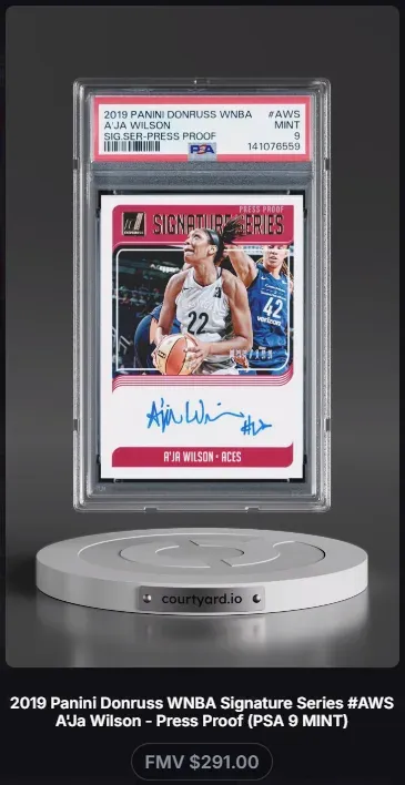 2019 Panini Donruss WNBA #AWS A'ja Wilson Sig Ser-Press Proof, graded PSA 9