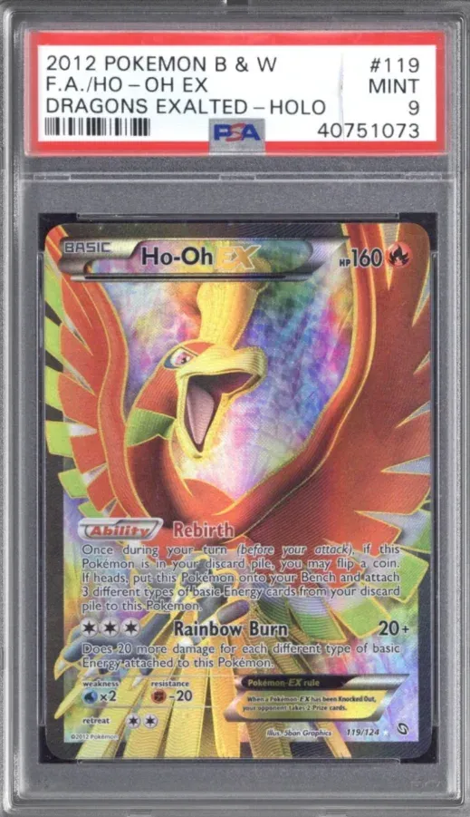 2012 Pokemon B & W #119 Ho-Oh EX F.A., Dragons Exalted-Holo, graded PSA 9