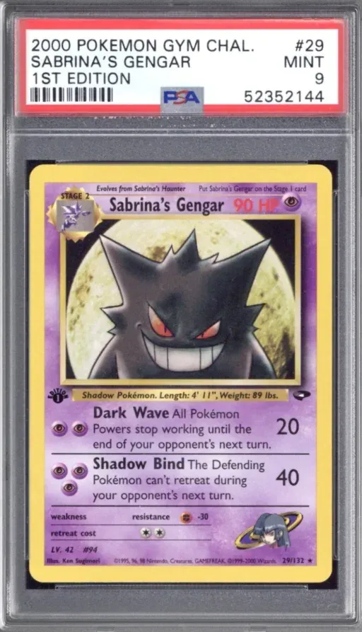 2000 Pokemon Gym Chal. #29 Sabrina's Gengar 1st Edition, graded PSA 9