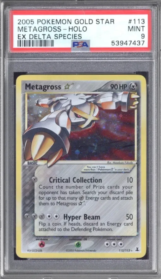 2005 Pokemon Gold Star #113 Metagross Holo, EX Delta Species, graded PSA 9