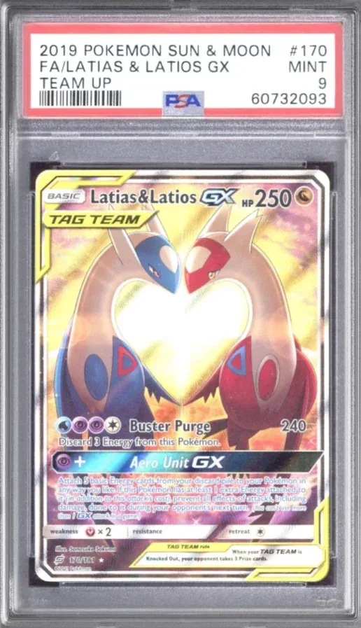 2019 Pokemon Sun & Moon #170 Latias & Latios GX FA, Team Up, graded PSA 9