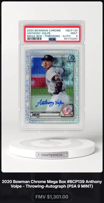 2020 Bowman Chrome #BCP139 Anthony Volpe Mega Box - Throwing - Auto, graded PSA 9