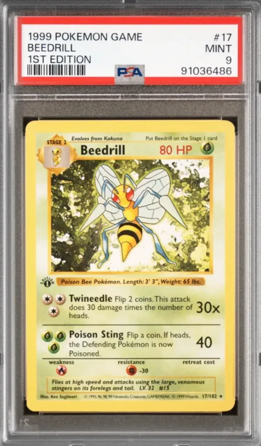 1999 Pokemon Game #17 Beedrill 1st Edition, graded PSA 9