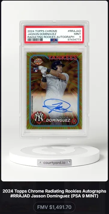 2024 Topps Chrome #RRAJAD Jasson Dominguez Radiating Rookies Autograph, graded PSA 9