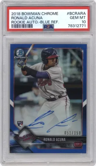 2018 BOWMAN CHROME RONALD ACUNA ROOKIE AUTO.-BLUE REF.