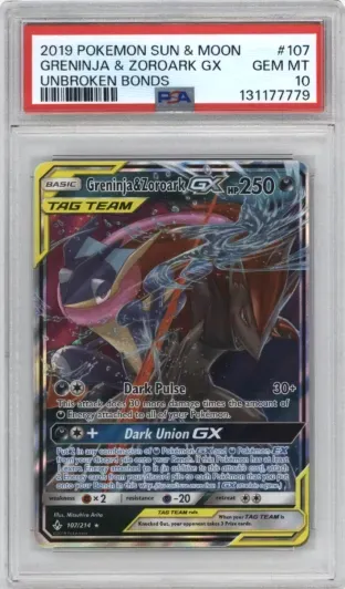 2019 POKEMON SUN AND MOON GRENINJA AND ZOROARK GX UNBROKEN BONDS