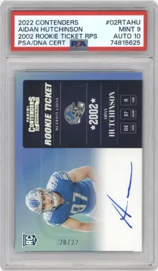 2022 CONTENDERS AIDAN HUTCHINSON 2002 ROOKIE TICKET RPS PSA DNA CERT.