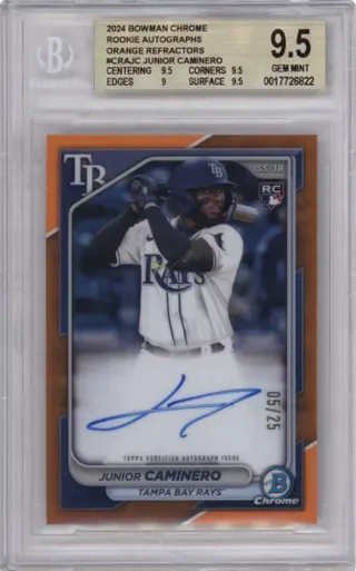 2024 BOWMAN CHROME ROOKIE AUTOGRAPHS ORANGE REFRACTORS #CRAJC JUNIOR CAMINERO