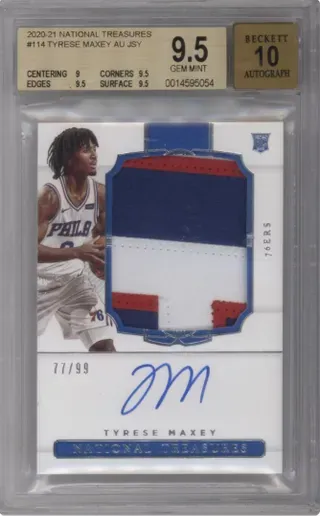 2020-21 NATIONAL TREASURES #114 TYRESE MAXEY AU JSY
