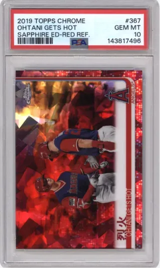 2019 TOPPS CHROME OHTANI GETS HOT SAPPHIRE ED-RED REF.