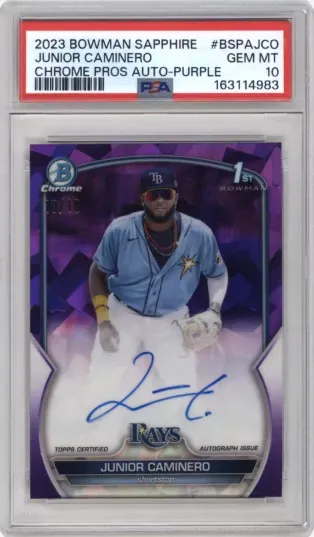 2023 BOWMAN SAPPHIRE JUNIOR CAMINERO CHROME PROS AUTO-PURPLE
