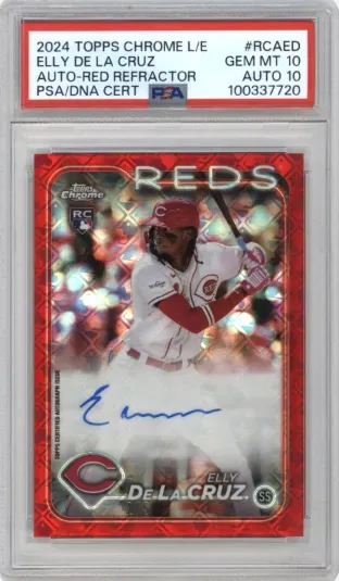 2024 TOPPS CHROME L E ELLY DE LA CRUZ AUTO-RED REFRACTOR PSA DNA CERT