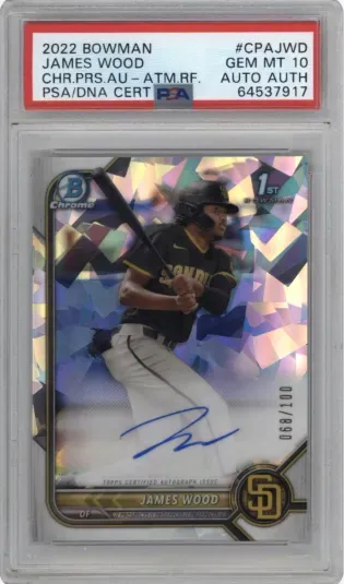 2022 BOWMAN JAMES WOOD CHR.PRS.AU-ATM.RF. PSA DNA CERT