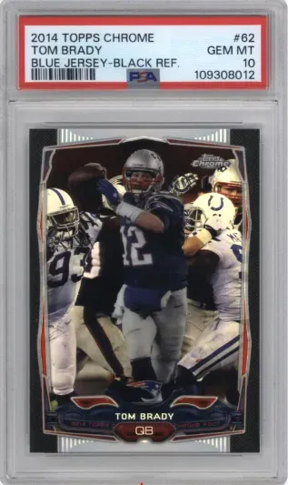 2014 TOPPS CHROME TOM BRADY BLUE JERSEY BLACK REF.