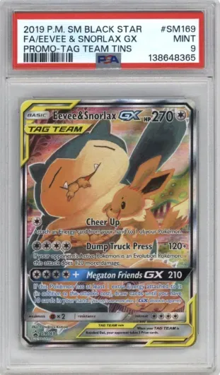 2019 P.M. SM BLACK STAR FA EEVEE AND SNORLAX GX PROMO-TAG TEAM TINS