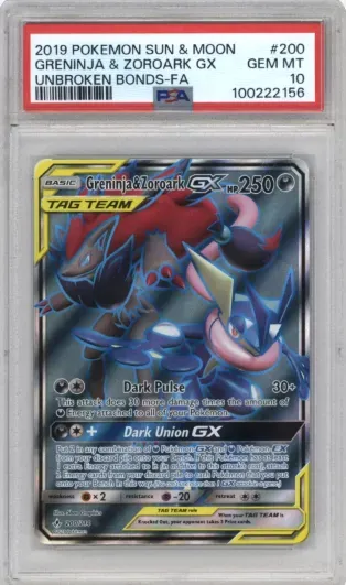 2019 POKEMON SUN AND MOON GRENINJA AND ZOROARK GX UNBROKEN BONDS-FA
