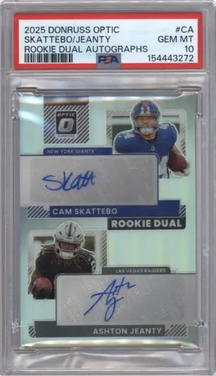 2025 DONRUSS OPTIC SKATTEBO JEANTY ROOKIE DUAL AUTOGRAPHS